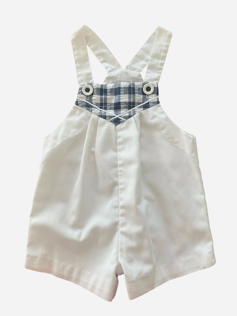 Vintage 80s Navy Blue Plaid Gingham Romper • Baby Togs • 18m